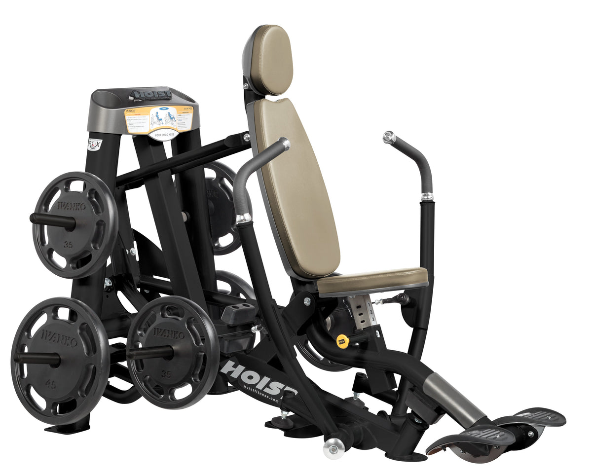 HOIST RPL-5305 Roc-It Plate Loaded Decline Chest Press in Suede upholstery with Matte Black frame - hero shot