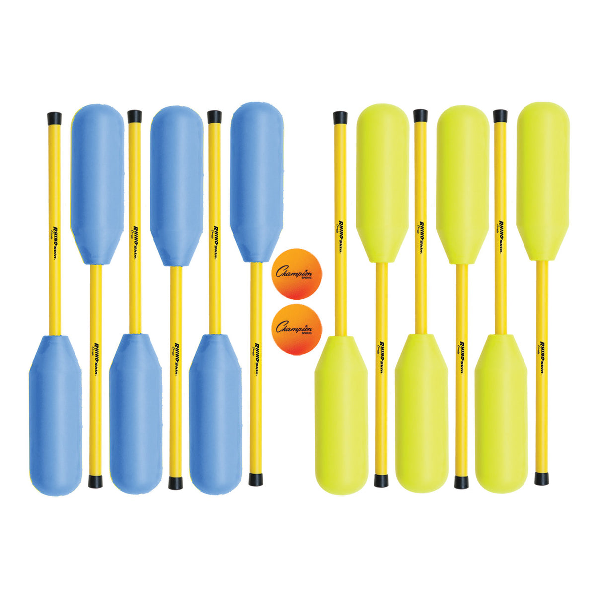 Rhino Skin Polo Set with 12 color-coded sticks and 2 orange foam balls