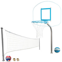 Dunn Rite Regulation Clear Hoop Combo Deck-Mounted Pool Basketball and Volleyball Set