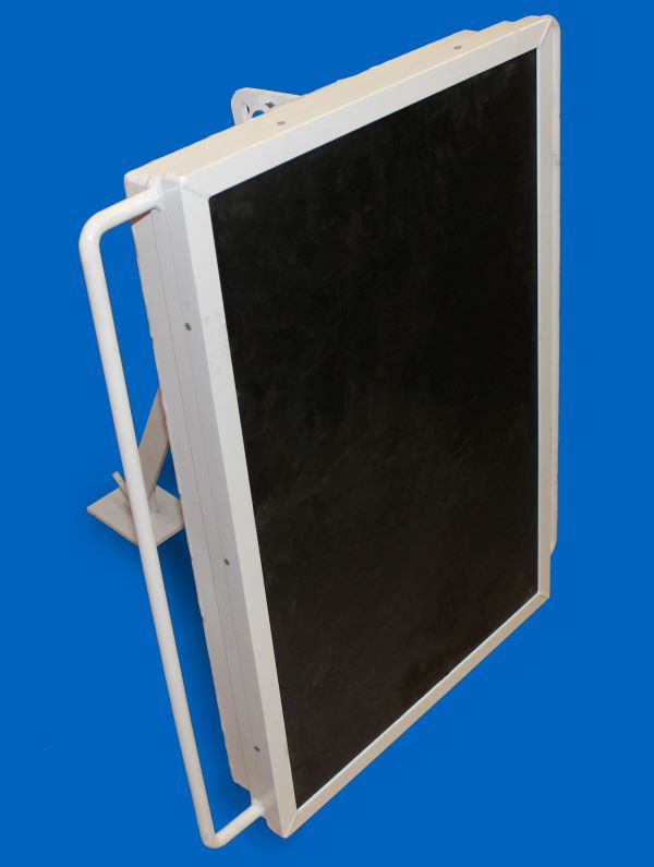 MGM Stadium Bullet Trap full view with pivot leg and ballistic rubber face