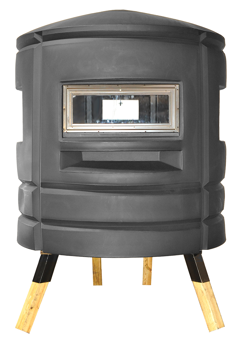 SC-4 Condo Blind front view in black finish with 4x4 post base
