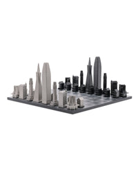 Chess Set Stainless Steel SAN FRANCISCO with Wood Map Board