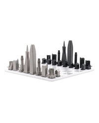 Chess Set Stainless Steel SAN FRANCISCO with Marble Hatch Board