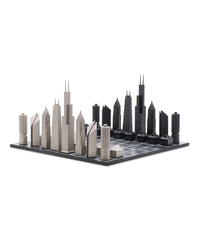 Chess Set Stainless Steel CHICAGO with Wood Map Board