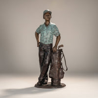 Male Golfer leaning on Clubs Bronze Statue