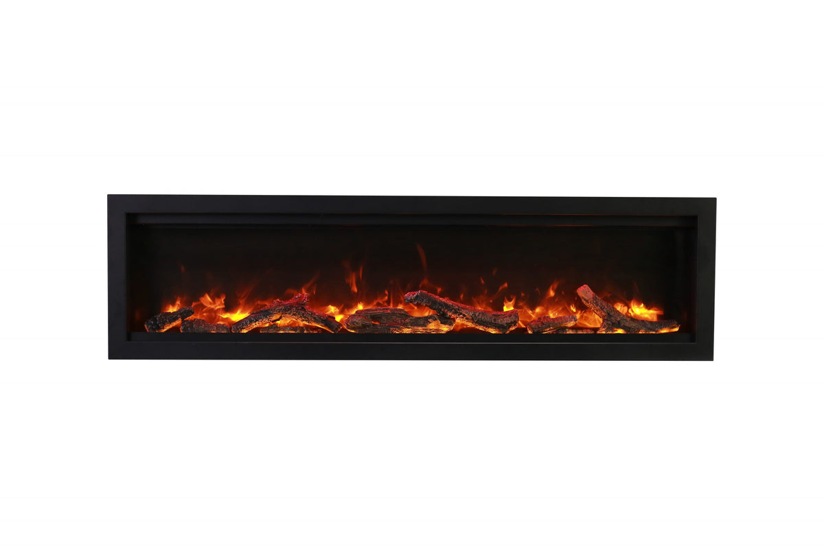 Amantii Symmetry Bespoke 60-inch front view with oak media and yellow flame