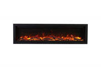 Amantii Symmetry Bespoke 60-inch front view with oak media and yellow flame
