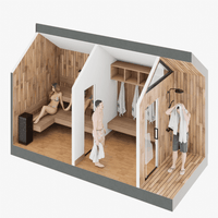 Sweaty Yeti Sauna Plus 6 to 8 Person Outdoor Sauna with Changing Room - exterior view with figures