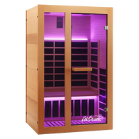 Cal Saunas Solara-2 2 Person Infrared Sauna - Isometric View showing Hemlock wood construction and glass door