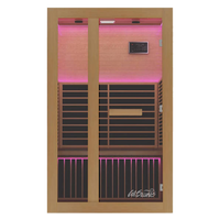 Cal Saunas Solara-3 3 Person Infrared Sauna - isometric view showing Canadian Hemlock wood exterior and glass door