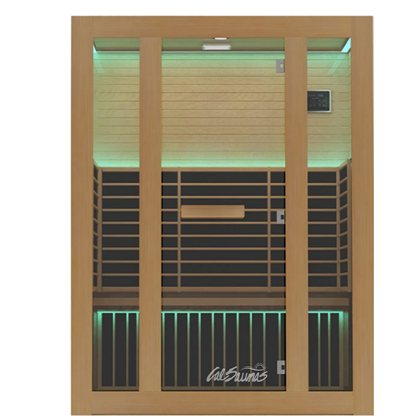 Cal Saunas Solara-4 4 Person Infrared Sauna - isometric view showing full interior bench seating and carbon heaters