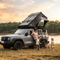 TOPOAK Stellar Galaxy 2.0 hard shell rooftop tent mounted on SUV for family camping