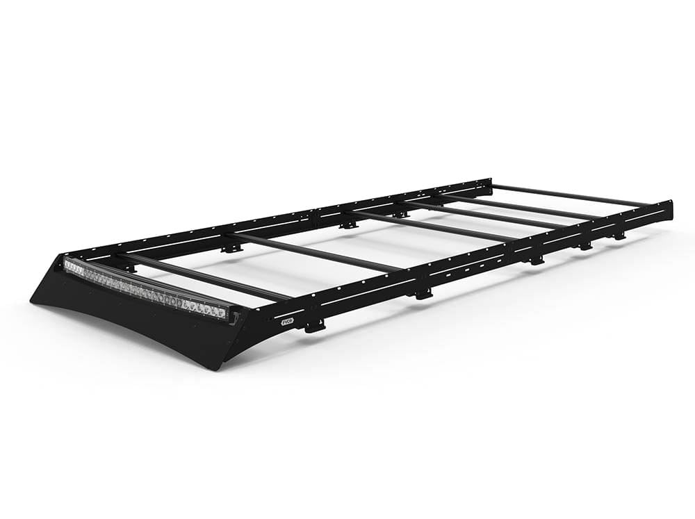 Flatline Van Co. Transit 148 High Roof Extended Low Pro Roof Rack with light bar fairing - main view