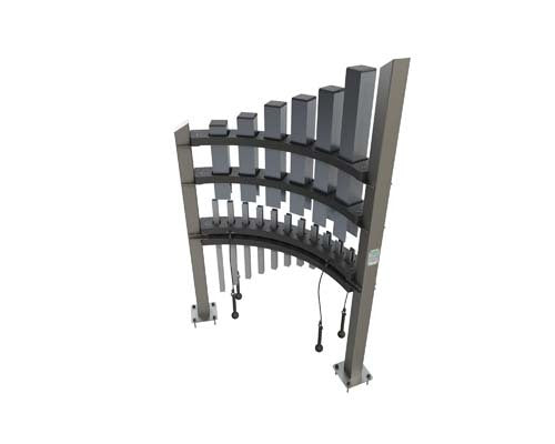 Freenotes Titan Tines outdoor park chimes with surface mount - full product render showing dual arc tuning fork arrangement