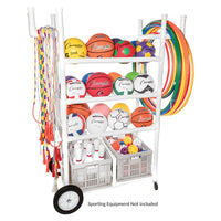 Champion Sports All Terrain Equipment Cart in white with two removable baskets and all-terrain wheels