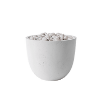 HPC Element Lightweight Concrete Fire Pit in Ash finish with Ivory Beachstone - hero shot