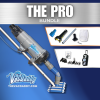 The Pro Bundle with VacDaddy, V2W® (Vacuum to Waste) Kit, Shallow Water Adapter, 28" Aluminum Adapter Pole, Carry Bag, Gunite Vac Head (with Rigid Handle), and Remote On/Off Switch