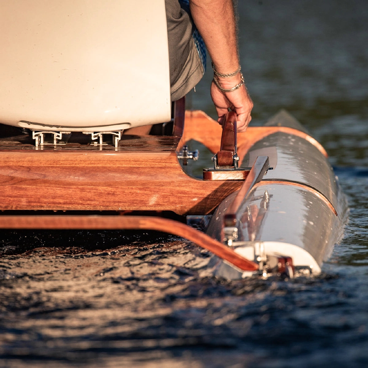Beau Lake St. Tropez Pedal Boat - detail view of gelcoat seating and marine varnish finish