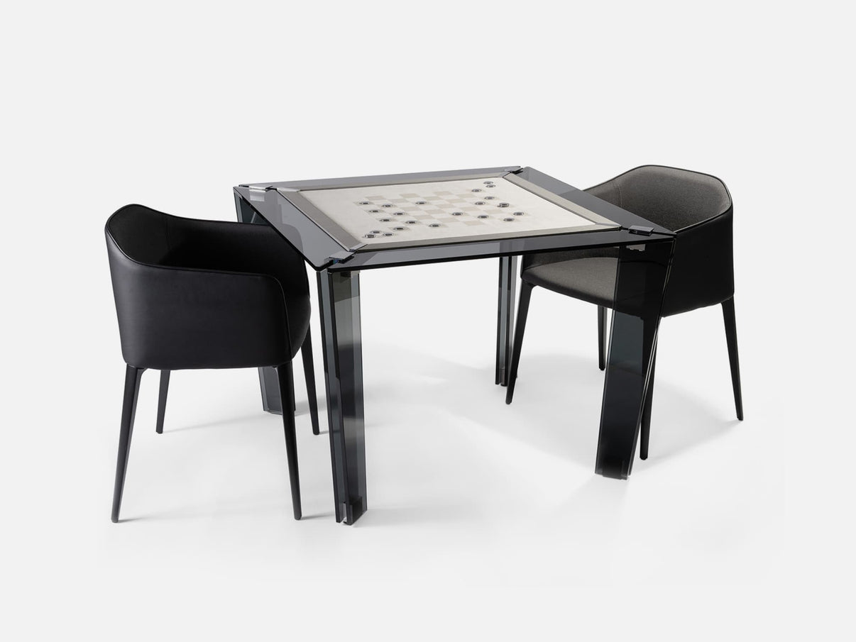 Impatia Tuttuno Dark luxury multi-game table - smoked glass frame full view
