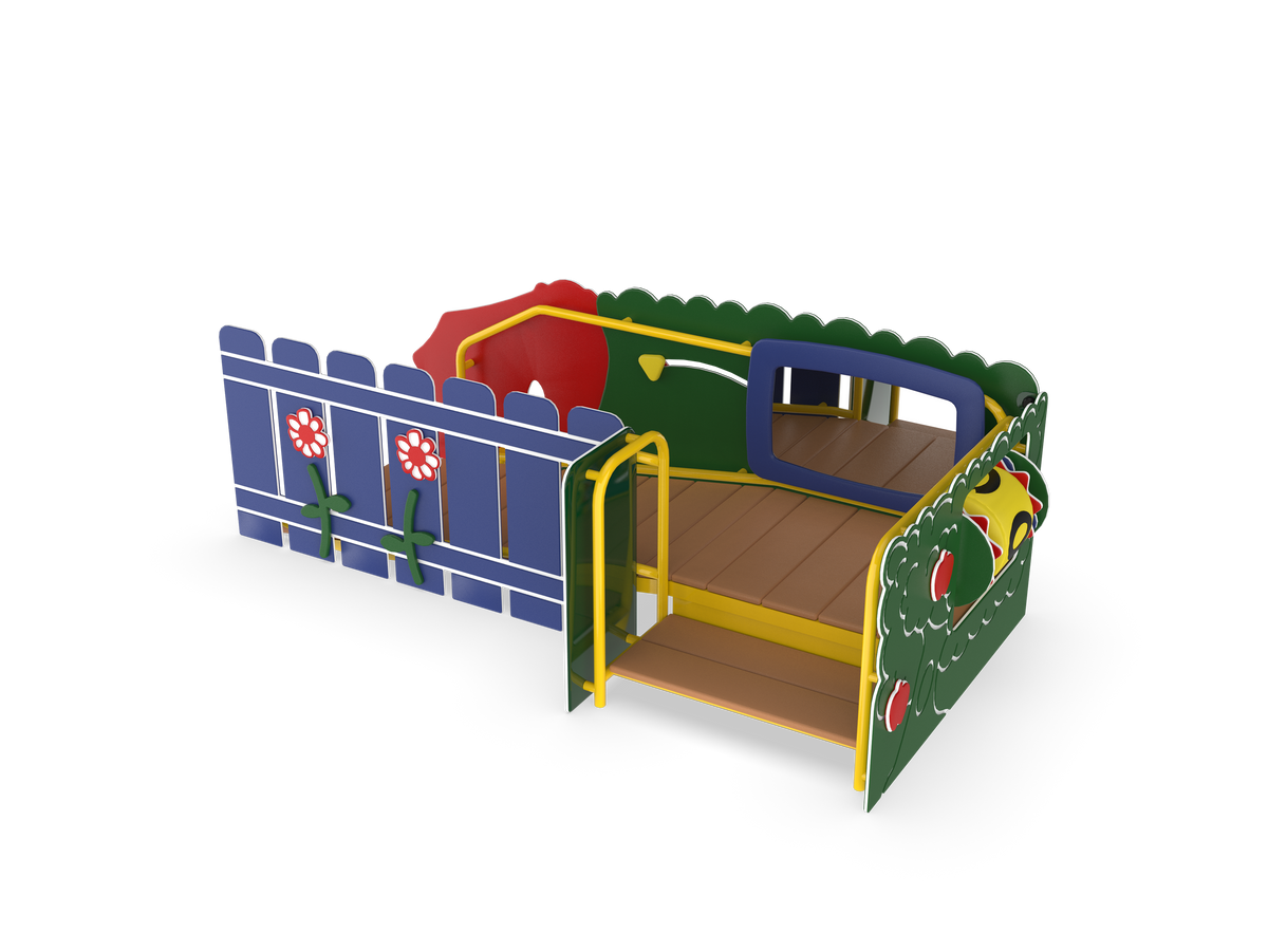 UltraPlay The Big Outdoors nature-themed kids play structure with recycled deck slat flooring - full view