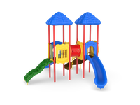 UltraPlay Signal Springs play structure rear view showing crawl tunnel and deck details