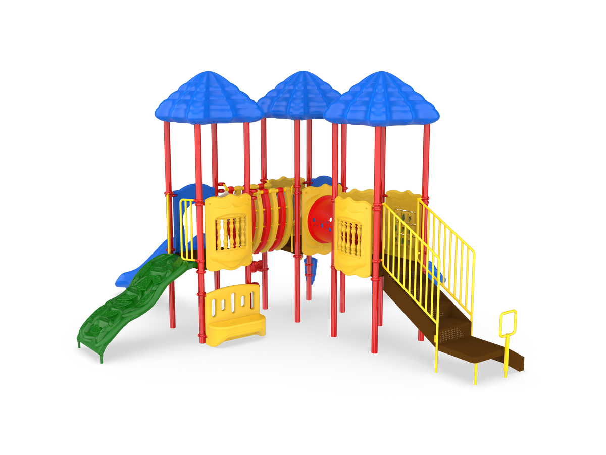 UltraPlay Cumberland Gap three-deck commercial playground structure front view