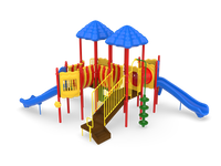UltraPlay Pike's Peak commercial play structure - full view with slides, climbers, and music components