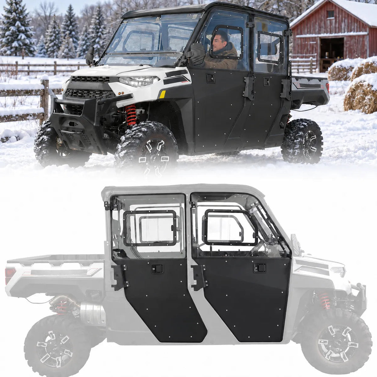 Kemimoto 2-in-1 Convertible UTV Hard Doors for Polaris Ranger Crew XP 1000 - Complete 4-Door Set hero shot