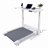 InMovement Unsit Treadmill Desk Bundle with white frame and white top, shown with laptop, smartphone, and mouse on desk surface