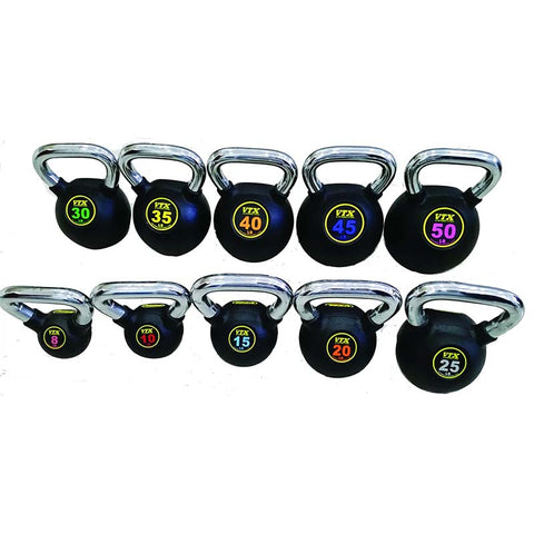 Image of 10lb to 50lb VTX Kettlebell Set w/ Rack & Exercise Bands by Troy Barbell