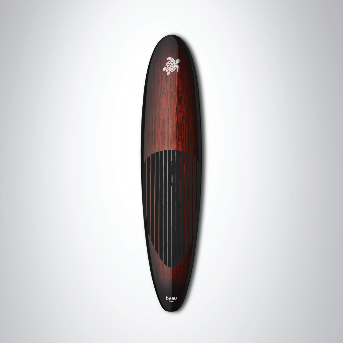 Beau Lake Vilebrequin SUP top-down view showing full rosewood veneer deck