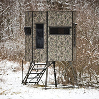 Texas Hunter 5x7 Wrangler Camo Hunting Blind with 4-Foot Tower and Stairs - Front View
