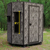 Texas Hunter 5x7 Wrangler Camo Hunting Blind with combo bow and rifle windows and ground legs - front view