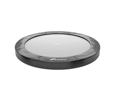 Image of Akrobat 10ft Round Primus Flat In-Ground Trampoline – Black Pad with Gray Jump Mat