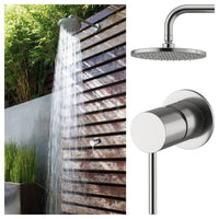 No Worries Showers Alpha Outdoor 316L Stainless Steel Marine Grade Wall Mounted Shower Arm, Shower Head & a Hot and Cold Washer-less Mixer Pool Rinse Off Shower Set