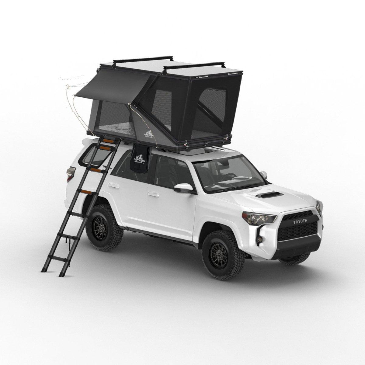 Alpine 51 Rooftop Tent with window awnings deployed and mesh screens open