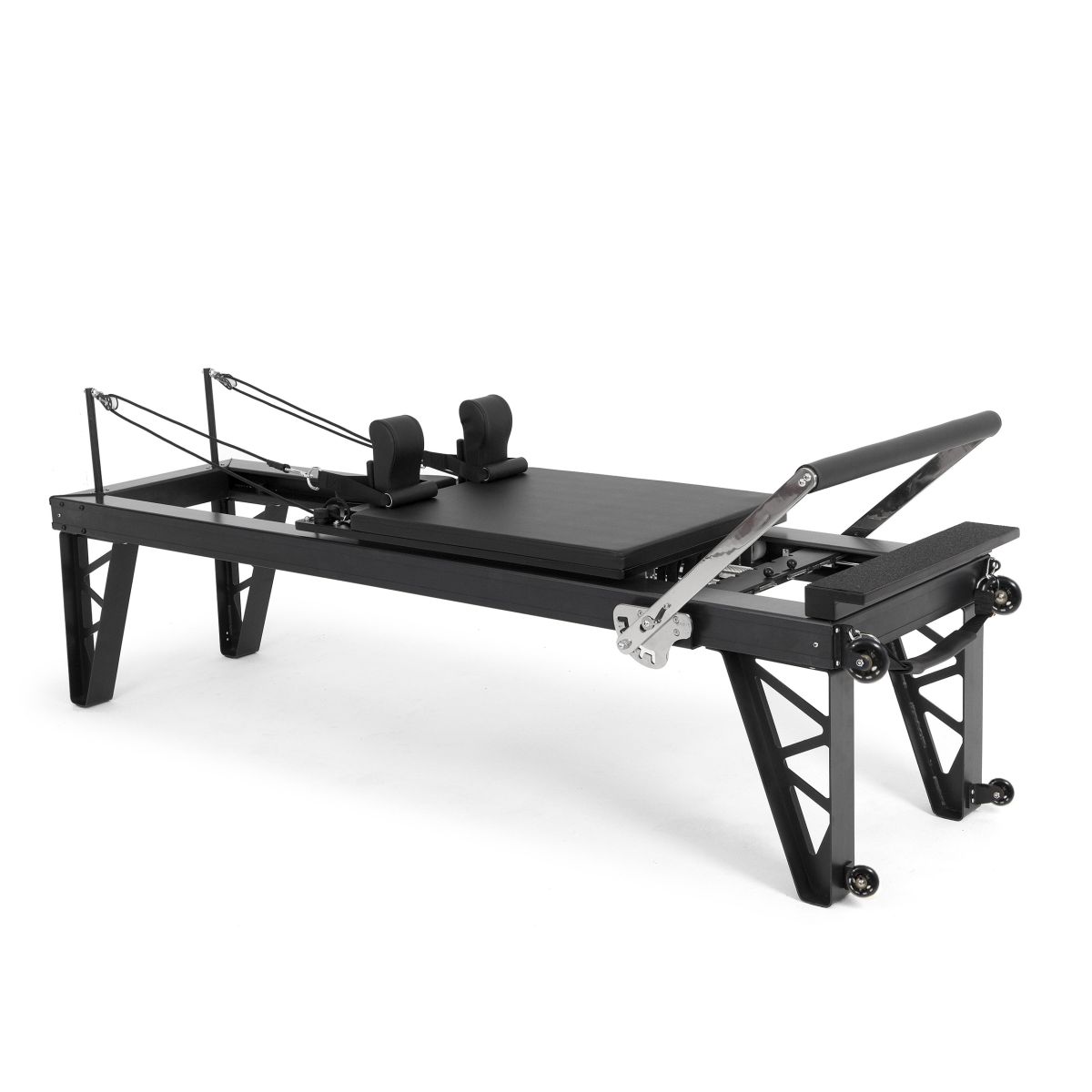 Elina Pilates Aluminum Reformer HL4 - full view, black anodized aluminum frame