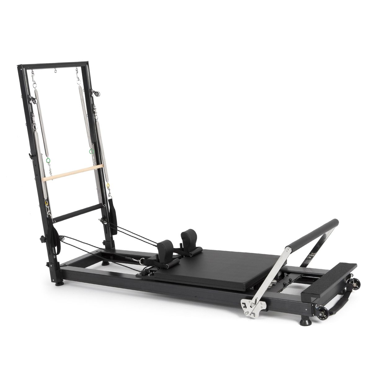Elina Pilates Aluminum HL 1 Reformer with Tower - full view in black anodized aluminum