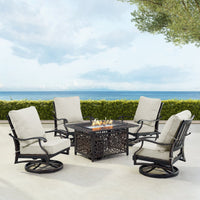 Black Aluminum Fire Table Set with Four Club Chairs