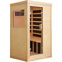 GoldenWave Compact One-Person Infrared Sauna with Color Downlights - front view