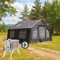Coody Familia AirTent 13.6 Black (2-8 Person) + RBM Wood Stove Caminus M