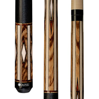 Lucasi Custom Maple/Zebrawood & Imitation Bone/Cocobolo Cue with Embossed Leather Wrap