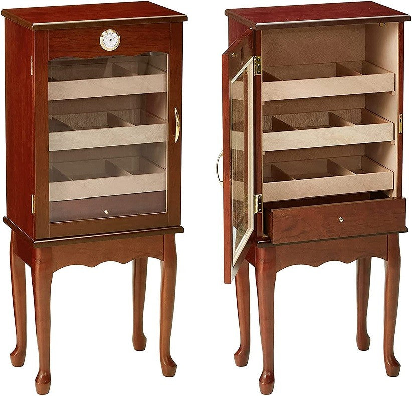 Belmont 600-Count Cigar Humidor in Bronze Mahogany Finish with Full-Length Glass Door on Legs
