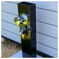 No Worries Showers Black Outdoor Foot Wash Station Ionized 316L Marine Grade Stainless Steel, with a Garden Hose Connection & Hot & Cold Mixer