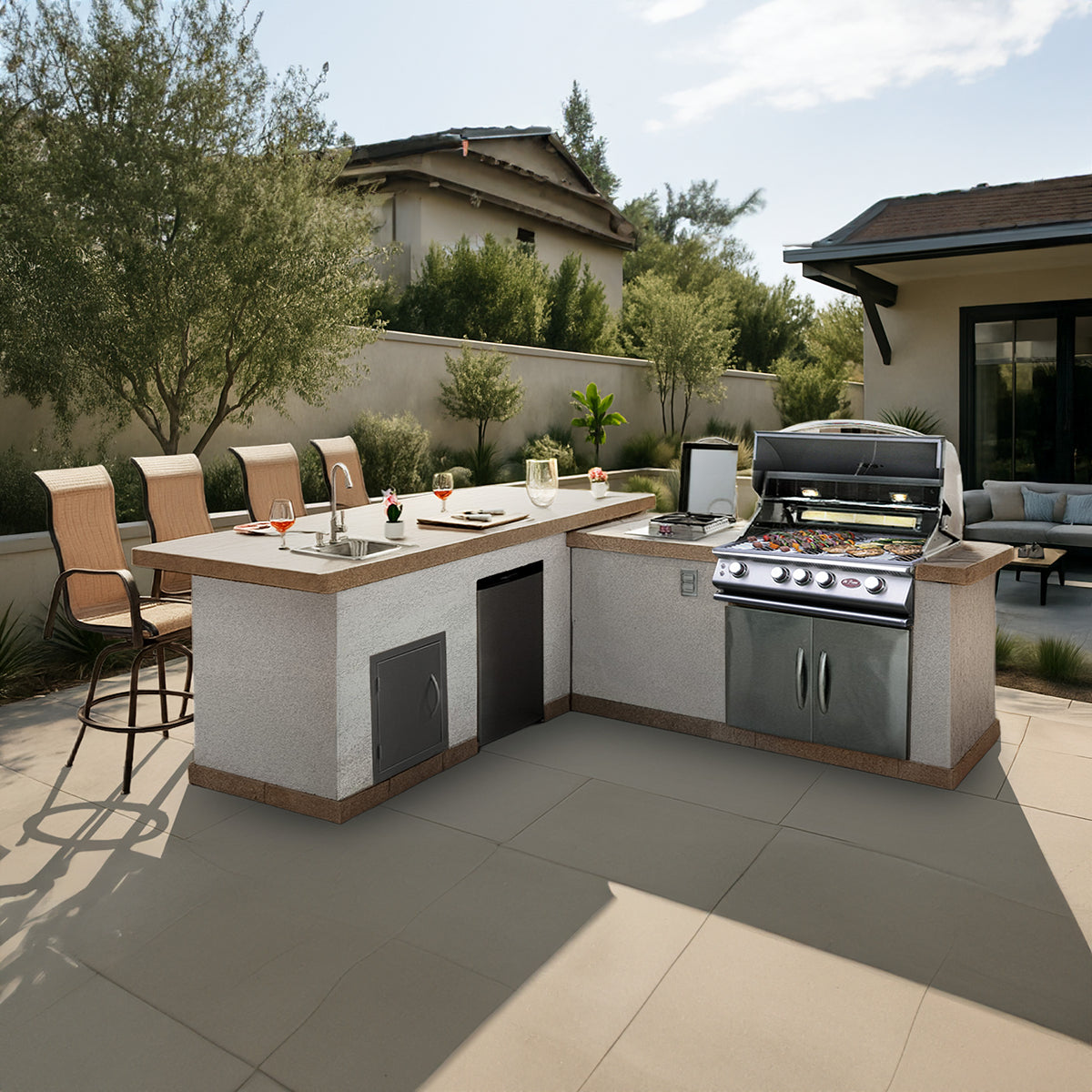 Cal Flame Carmel Q 870 BBQ Island - front view with L-shaped configuration