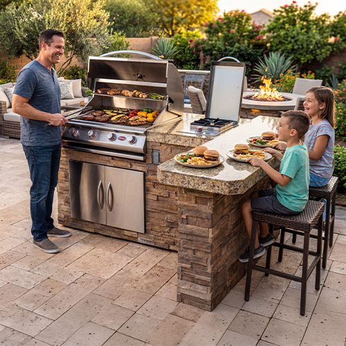 Cal Flame Malibu Q Outdoor BBQ Kitchen Island - Escape Series hero view