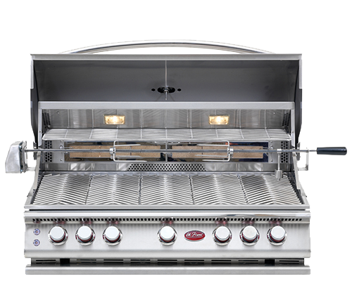 Cal Flame Convection 5-Burner Built-In Propane Grill - front view in outdoor kitchen setting