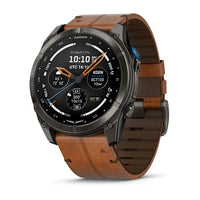 Garmin D2 Mach 2 Pro Carbon Gray DLC Titanium with Chestnut Leather Band - front view