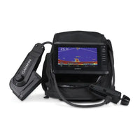 Garmin Panoptix PS22-IF Ice Fishing Bundle - front view with ECHOMAP UHD2 73sv chartplotter and carrying case