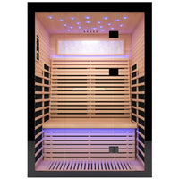 GoldenWave two-person hemlock far infrared sauna interior view
